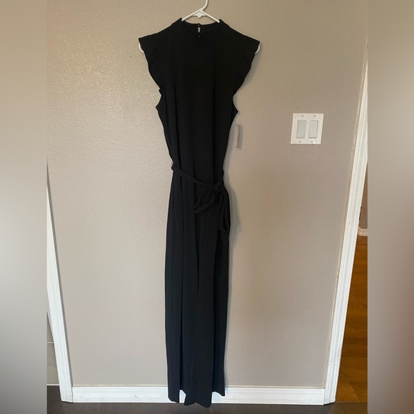Moa Moa brand Black High Neck Flutter Sleeve Tie Waist Jumpsuit Size Large NWT - Picture 5 of 8